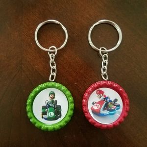 Mario and Luigui Bottle Cap Keychains